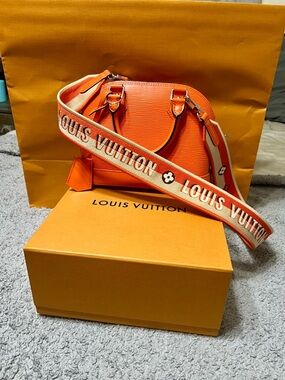 Louis Vuitton Orange Epi Alma BB with Jacquard Guitar Strap Complete Inclusion